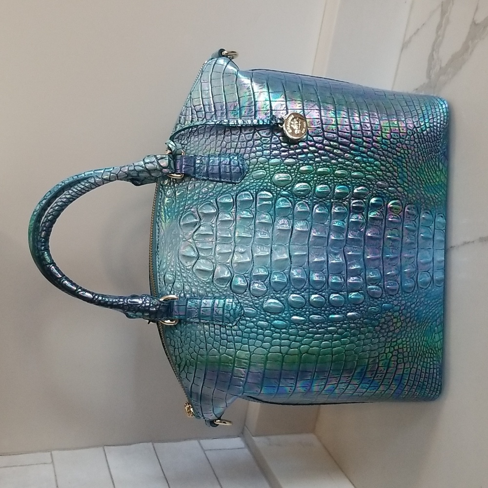 SOLD! NWT Brahmin Large Duxbury Croc Embossed Leather Satchel Blue Topaz 💙💕 - Picture 4 of 16